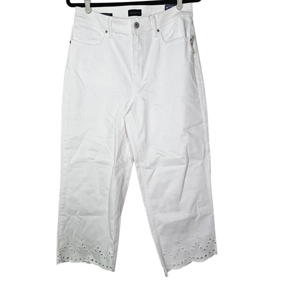 NEW Talbots 8 Wide Leg Crop White Jean Eyelet Coastal Preppy High Waist Casual - Picture 1 of 5